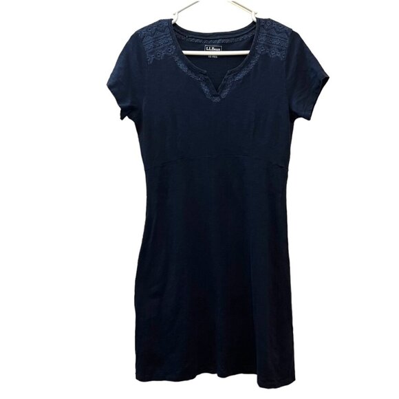 LL Bean Navy Blue Embroidered Short Sleeve Shift Dress Size XS - Picture 3 of 9